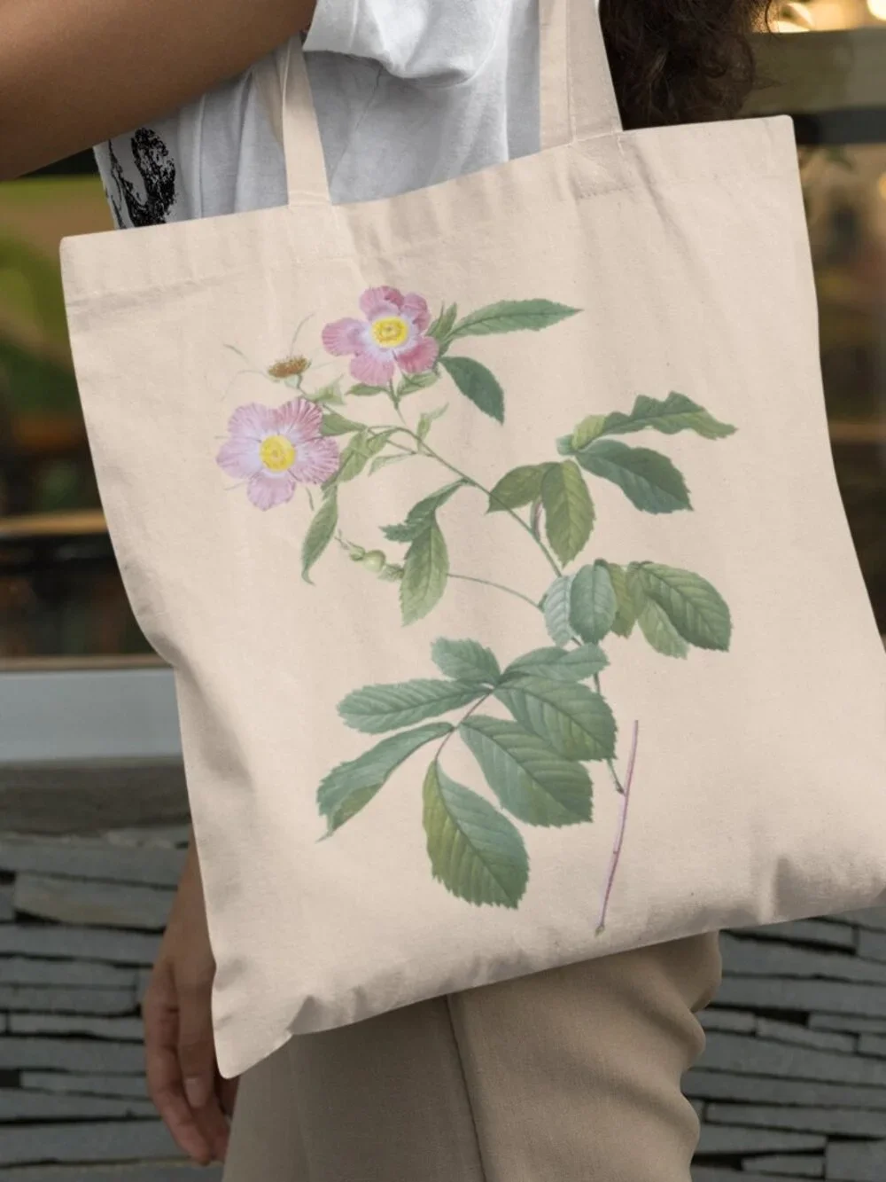 Alpine Rose Vintage Floral Print Graphic Canvas Tote Bag